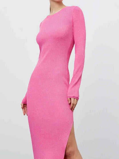 Autoamerican 80's Round Neck Side Slit Sweater Dress