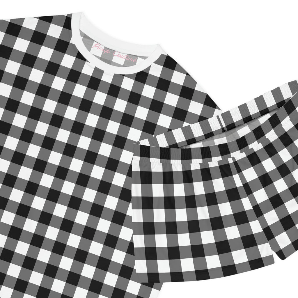 TGIF Sleepover PJs in Badass Black Gingham Tee & Pajama Shorts-Set