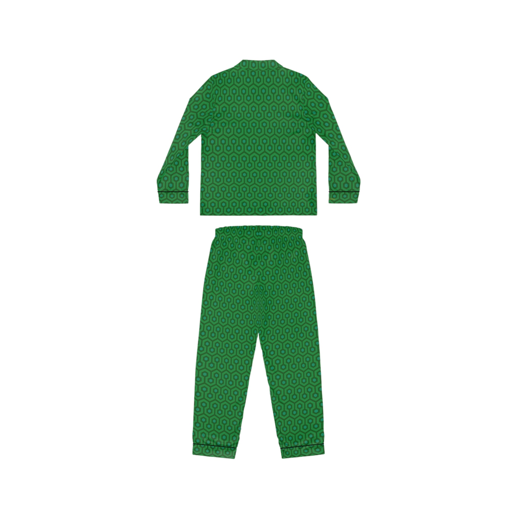 Pajama Game in Green Hotel Hexagon Satin 2 Piece Button Up PJ Set