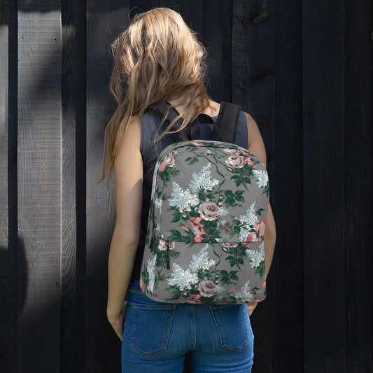 Emma Take on the Day Medium Backpack in Grey Bella Roses | Pinup Couture Relaxed