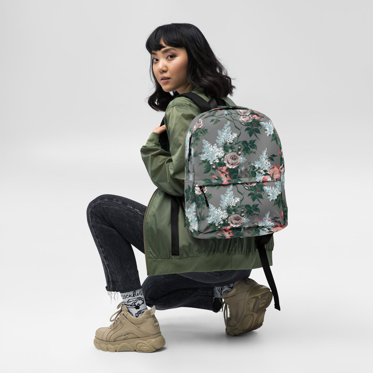 Emma Take on the Day Medium Backpack in Grey Bella Roses