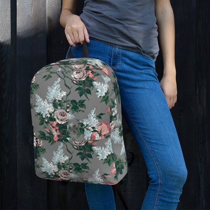 Emma Take on the Day Medium Backpack in Grey Bella Roses | Pinup Couture Relaxed