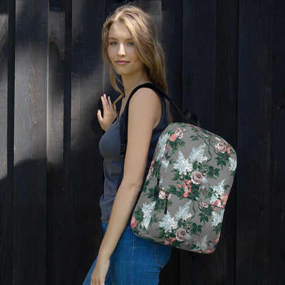 Emma Take on the Day Medium Backpack in Grey Bella Roses | Pinup Couture Relaxed