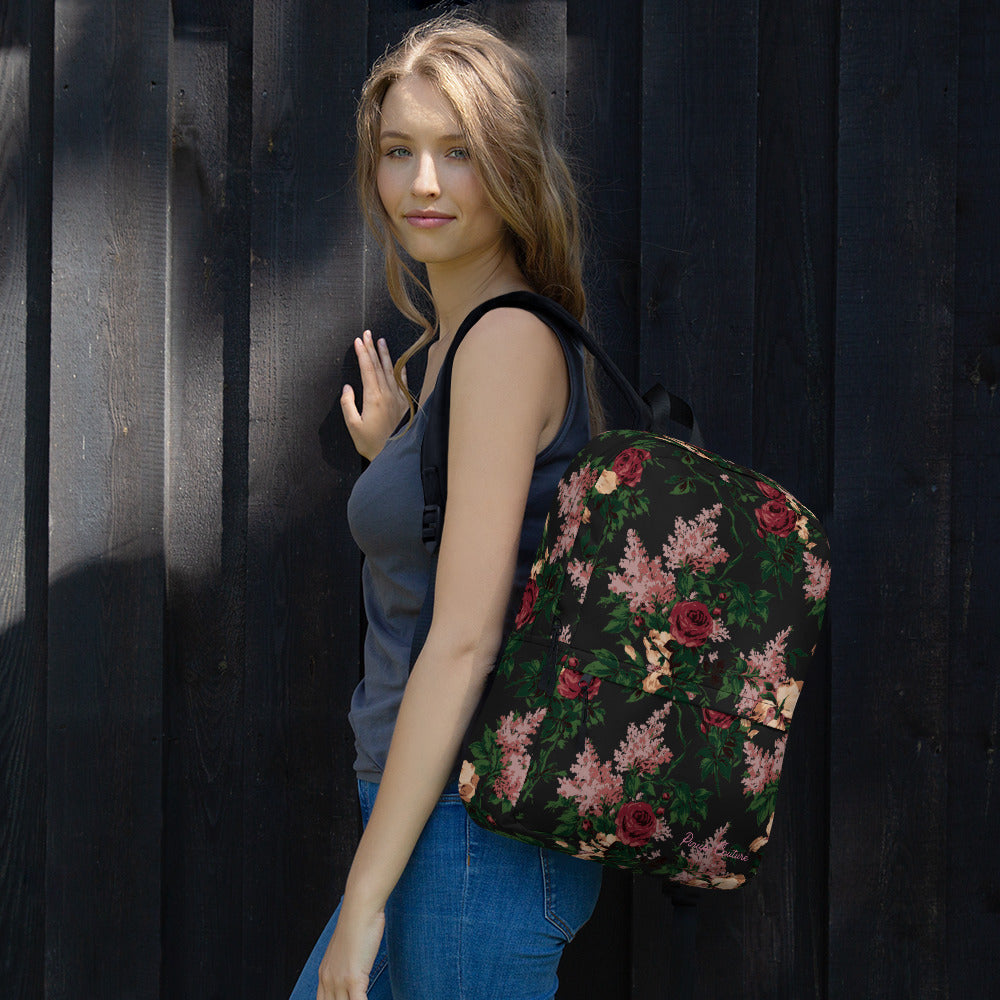 Emma Take On The Day Medium Backpack in Dark Bella Roses | Pinup Couture Relaxed