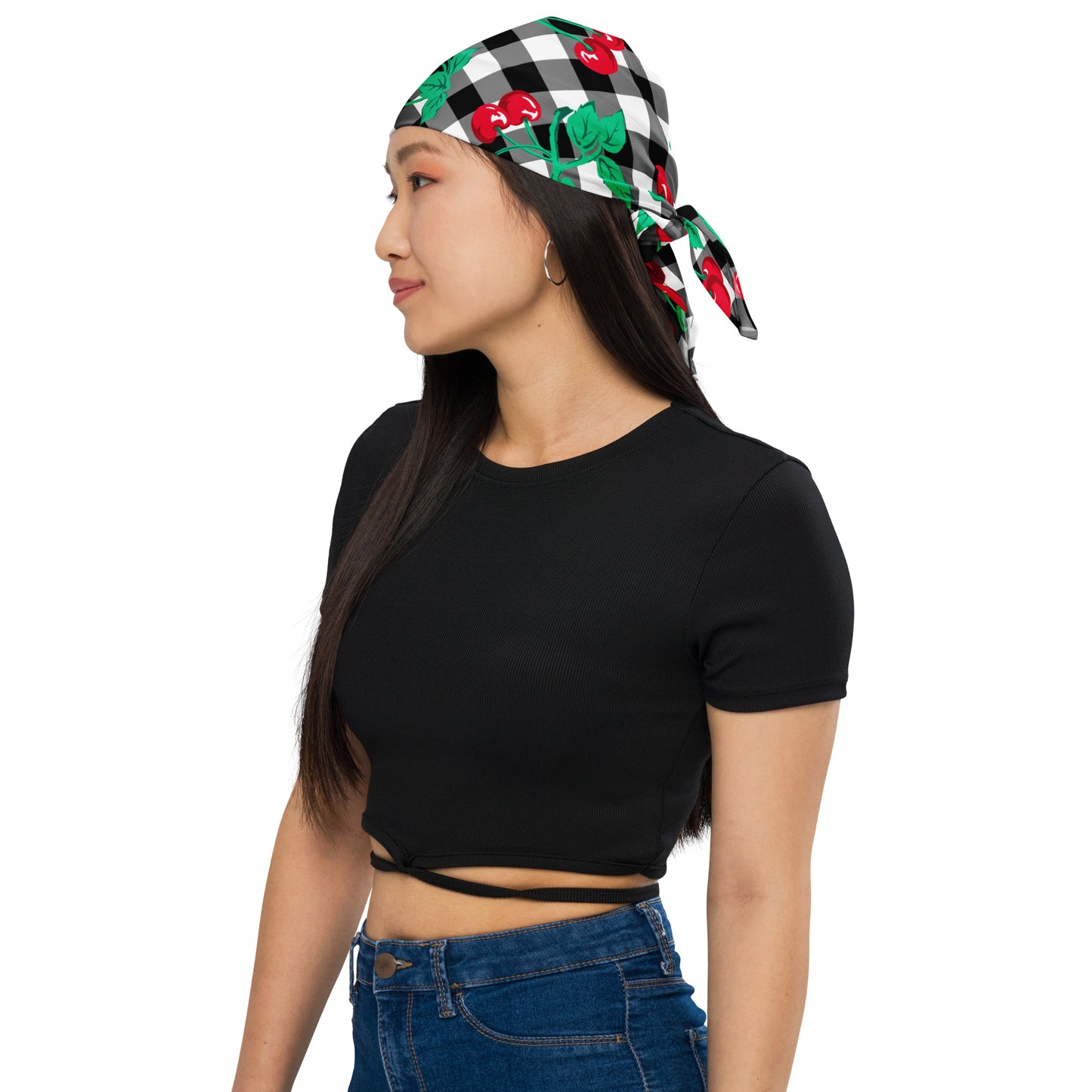 Cyndi Cherry Girl Black Gingham Bandana Scarf | Pinup Couture Relaxed