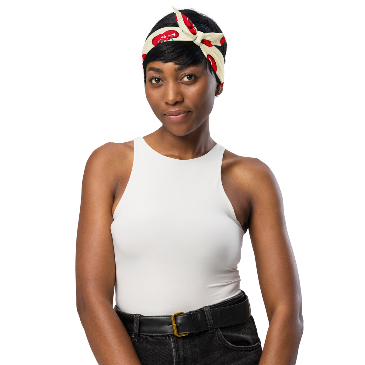 Cyndi Antique Ivory Cherry Girl Bandana Scarf