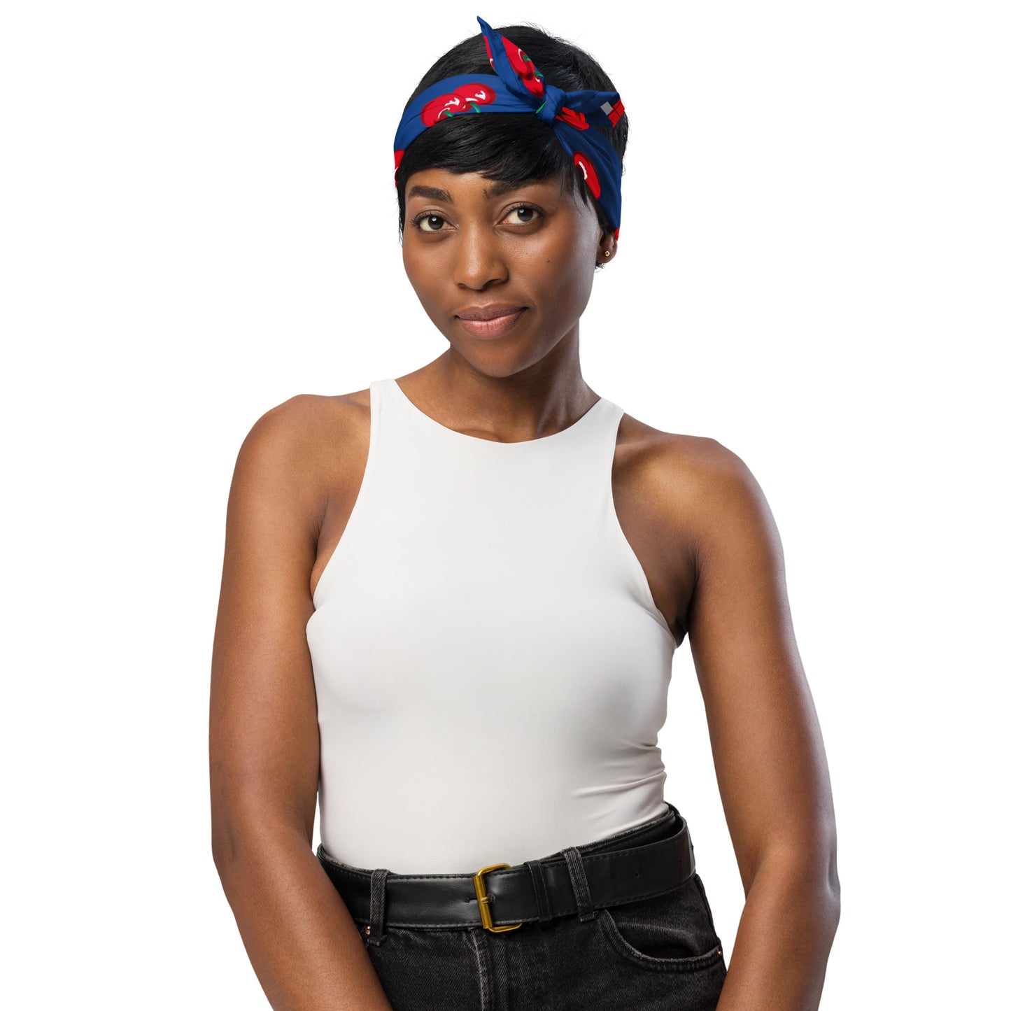 Cyndi Dark Blue Cherry Girl Bandana | Pinup Couture Relaxed