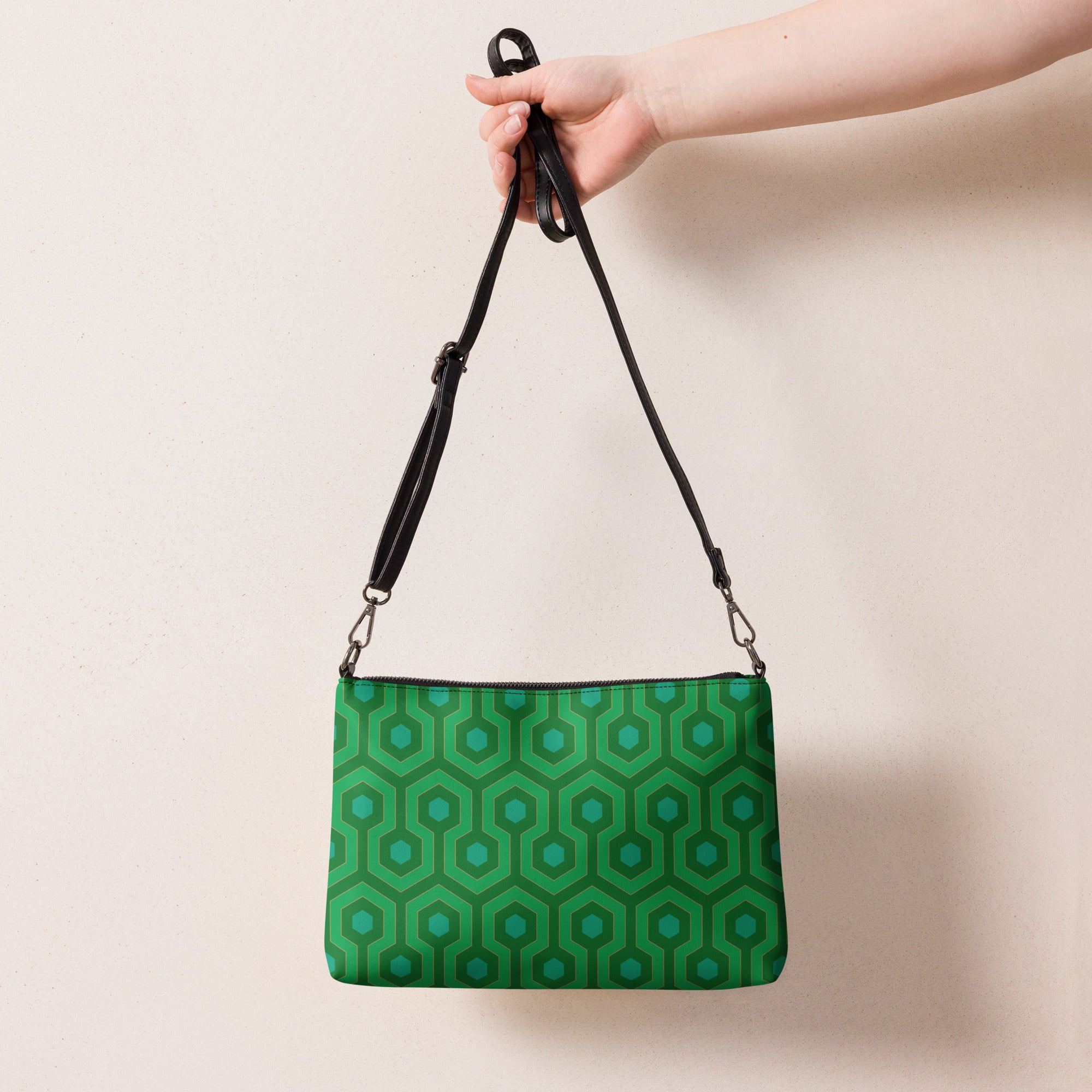 Kelly Green Hotel Hexagon Faux Leather Adjustable Strap Crossbody Bag