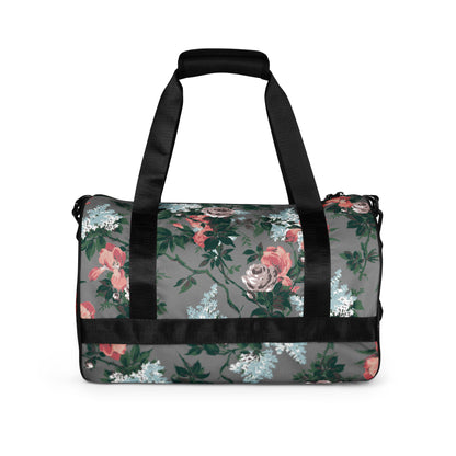 Hillary Overnighter Carry On Workout Duffle Bag in Grey Bella Roses | Pinup Couture Relaxed