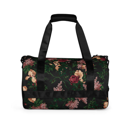 Hillary Overnighter Carry On Workout Duffle Bag in Dark Bella Roses Floral | Pinup Couture Relaxed