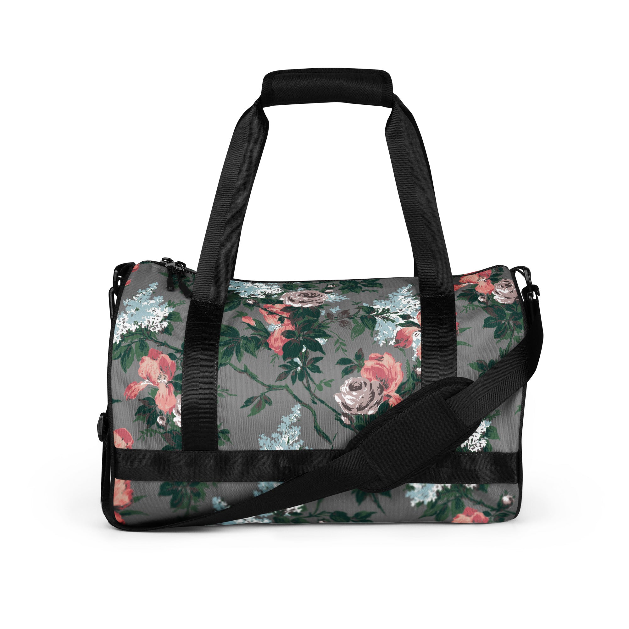 Hillary Overnighter Carry On Workout Duffle Bag in Grey Bella Roses