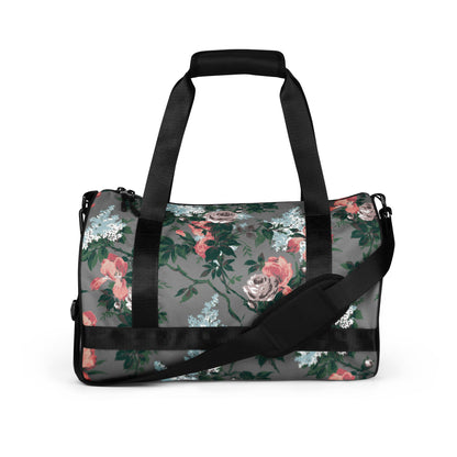 Hillary Overnighter Carry On Workout Duffle Bag in Grey Bella Roses | Pinup Couture Relaxed