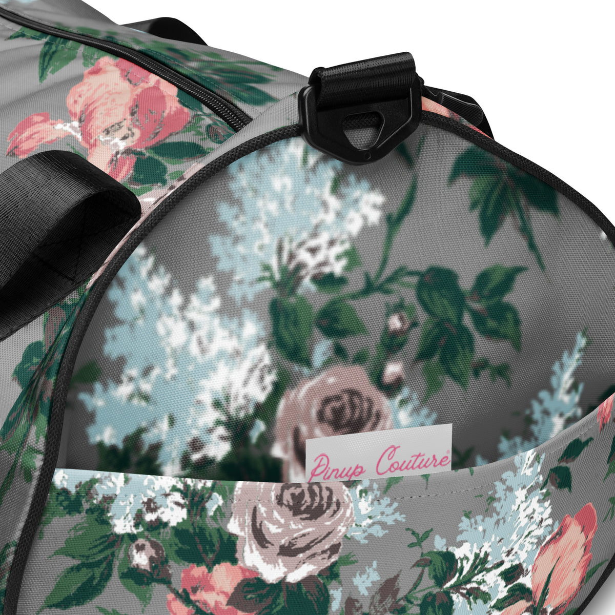 Hillary Overnighter Carry On Workout Duffle Bag in Grey Bella Roses