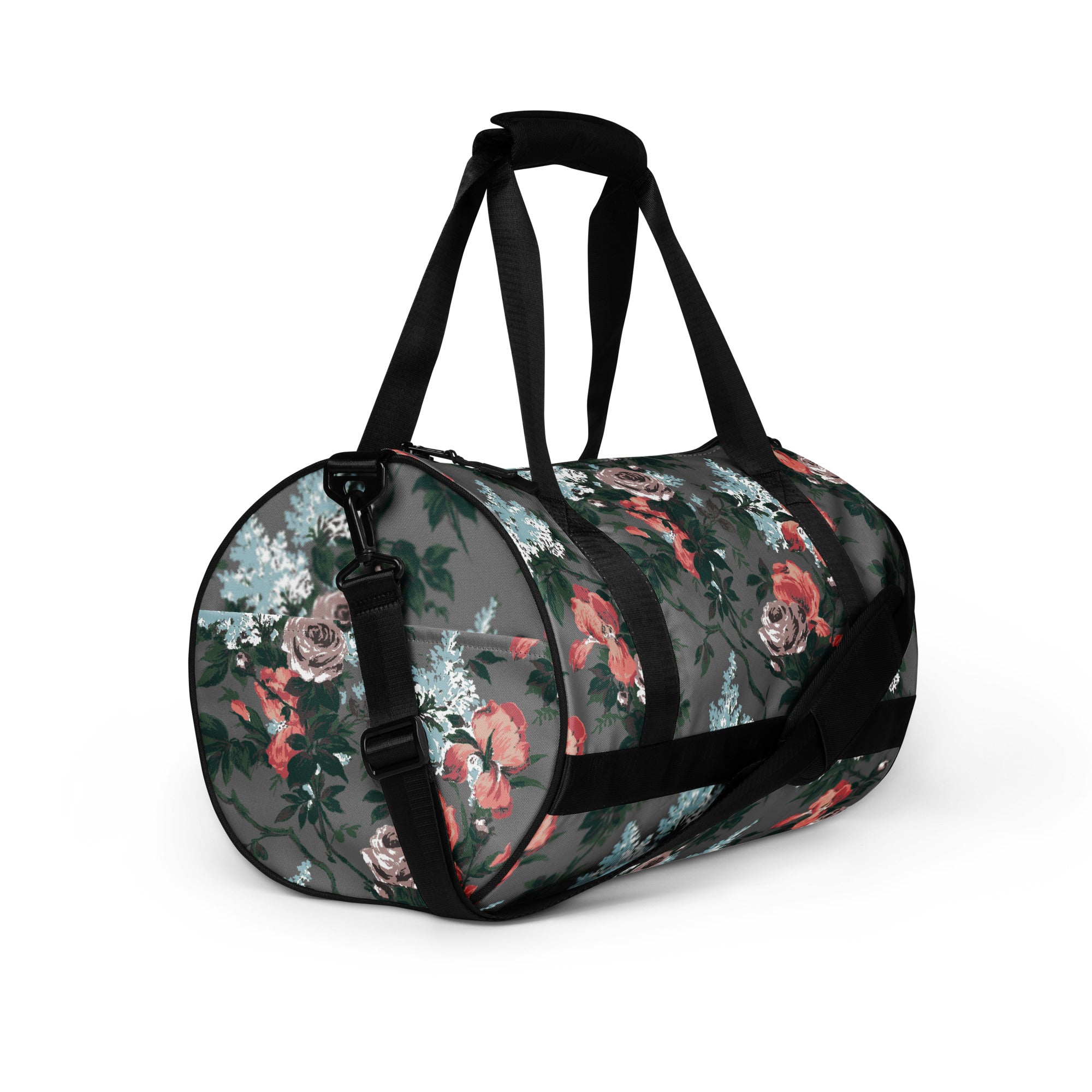 Hillary Overnighter Carry On Workout Duffle Bag in Grey Bella Roses