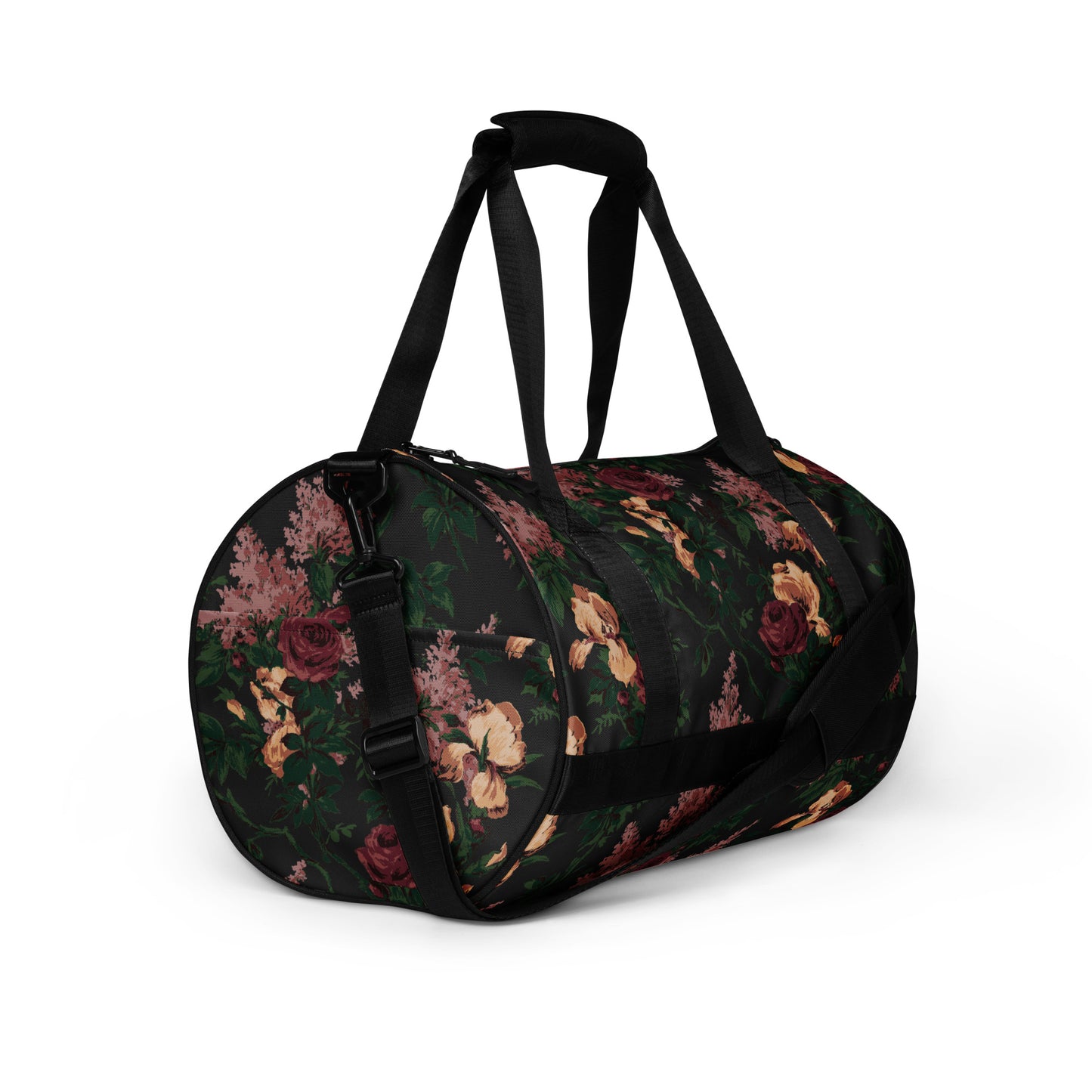 Hillary Overnighter Carry On Workout Duffle Bag in Dark Bella Roses Floral | Pinup Couture Relaxed