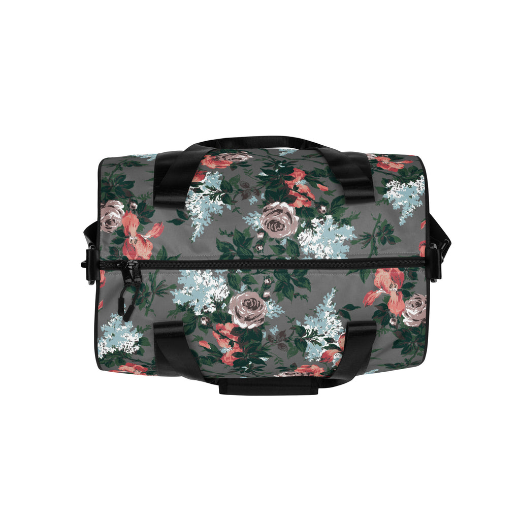 Hillary Overnighter Carry On Workout Duffle Bag in Grey Bella Roses