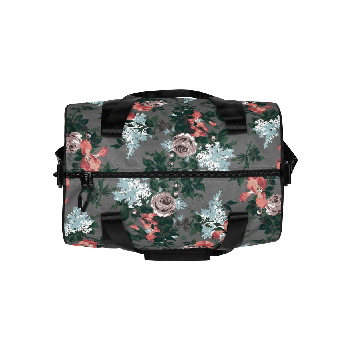 Hillary Overnighter Carry On Workout Duffle Bag in Grey Bella Roses