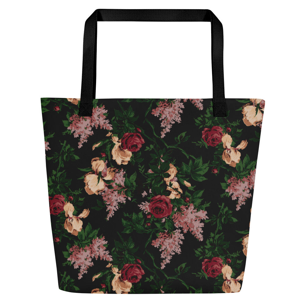 Bethany Oversized Tote Bag in Dark Bella Roses Print