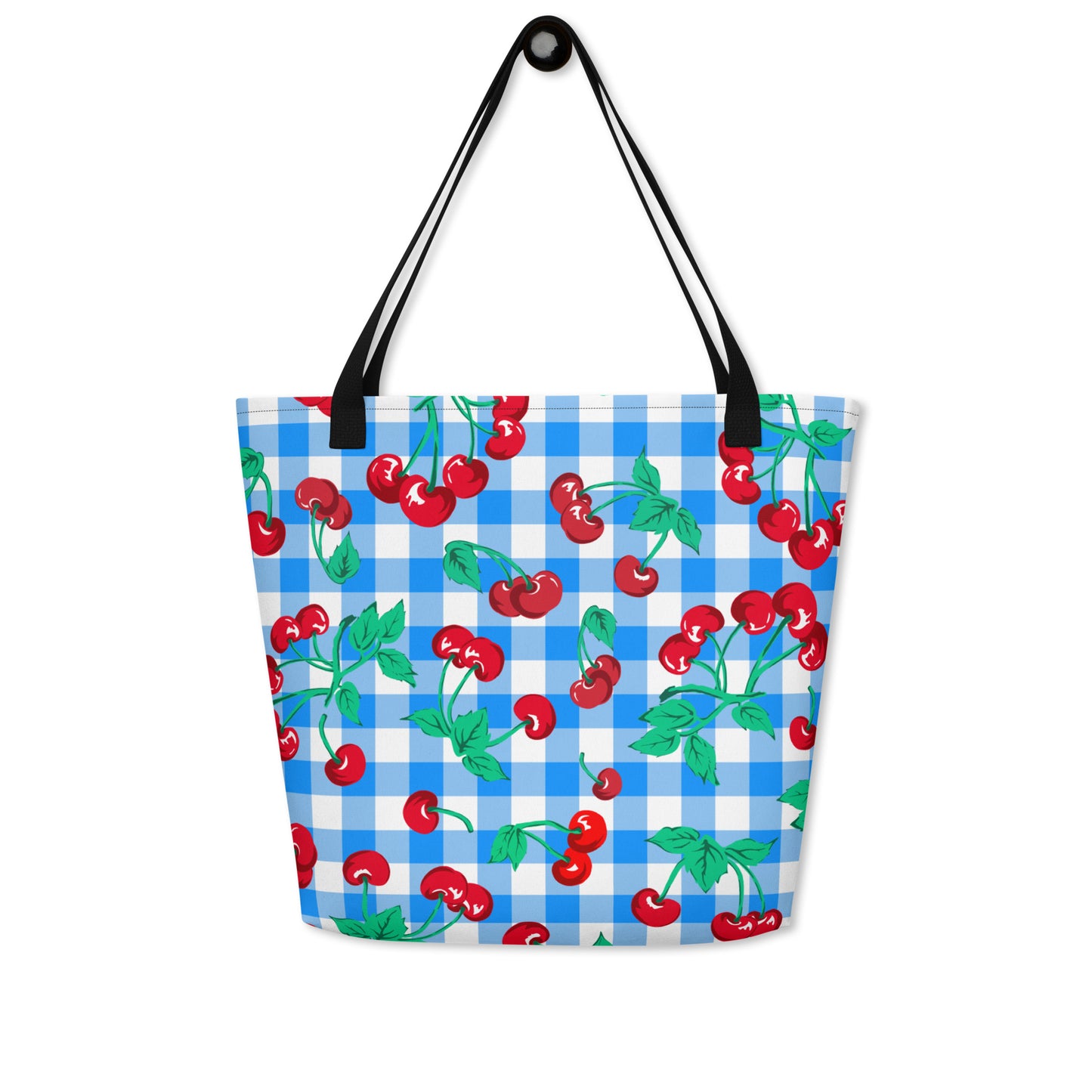 Bethany Cherry Girl Blue Gingham Print Oversized Tote Bag | Pinup Couture Relaxed