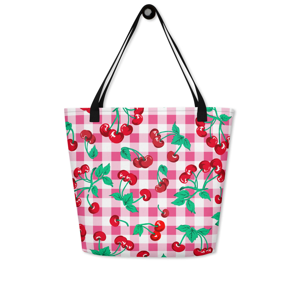 Bethany Cherry Girl Pink Gingham Oversized Tote Bag