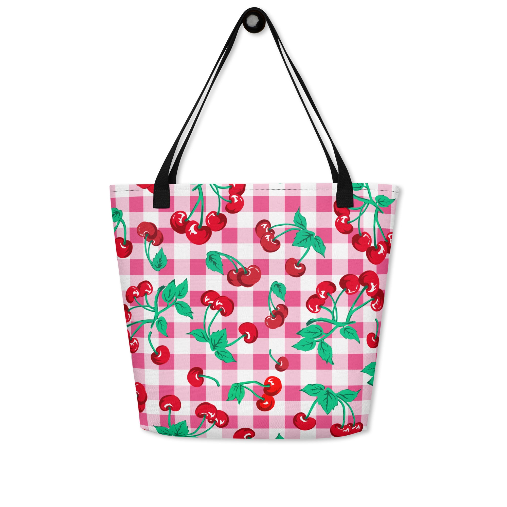 Bethany Cherry Girl Pink Gingham Oversized Tote Bag