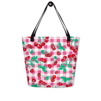 Bethany Cherry Girl Pink Gingham Oversized Tote Bag | Pinup Couture Relaxed