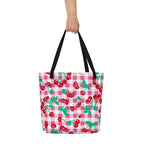Bethany Cherry Girl Pink Gingham Oversized Tote Bag
