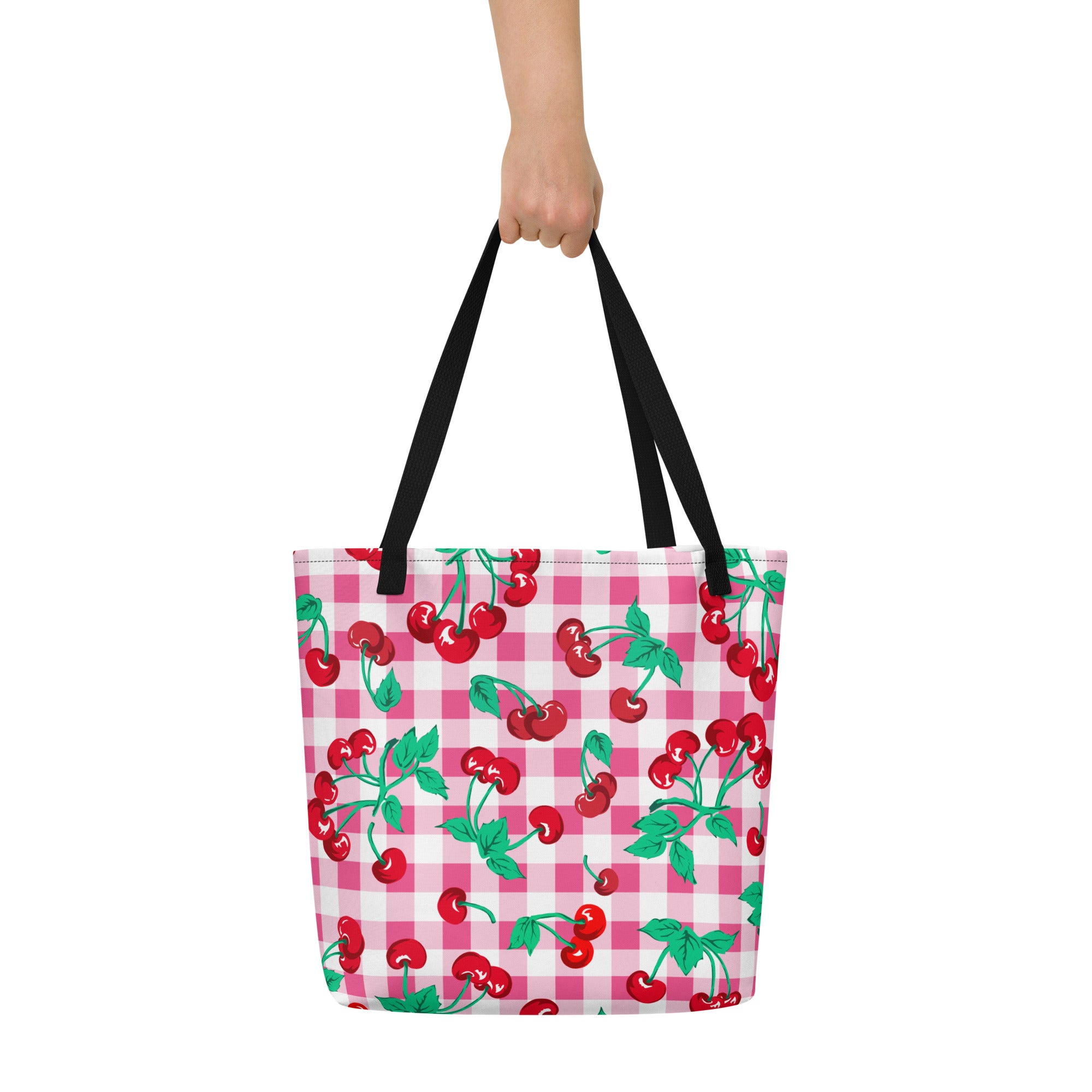 Bethany Cherry Girl Pink Gingham Oversized Tote Bag