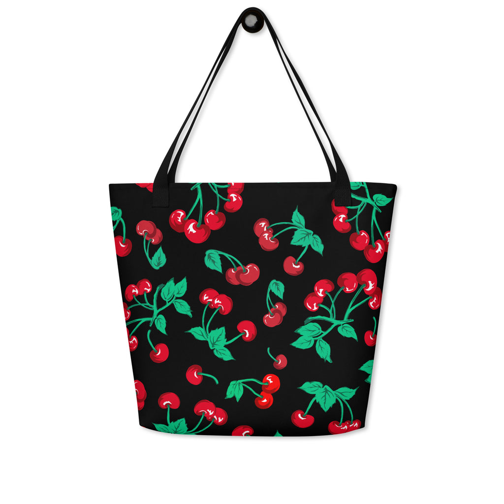 Bethany Cherry Girl Black Oversized Tote Bag