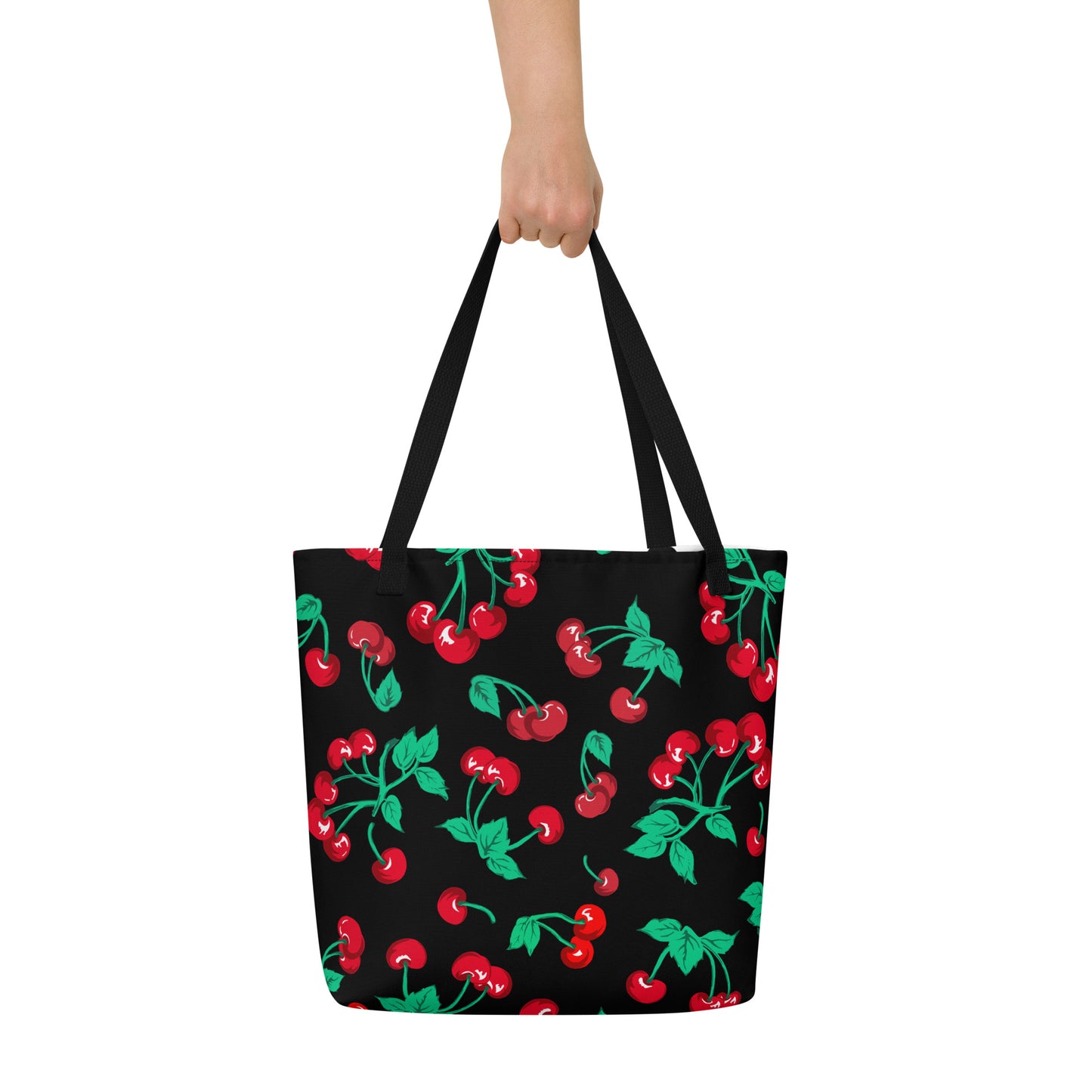 Bethany Cherry Girl Black Oversized Tote Bag | Pinup Couture Relaxed