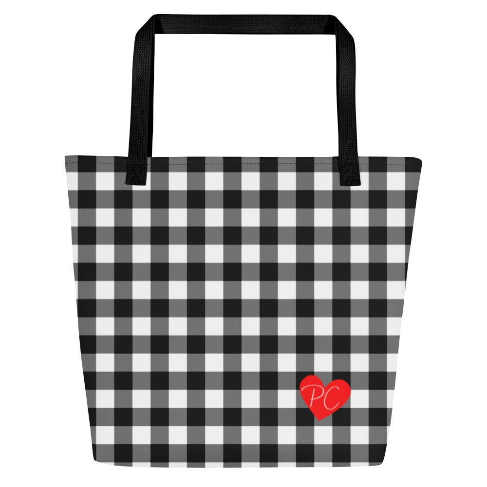 Sunny Days Large Shopper Tote Bag in Black Gingham