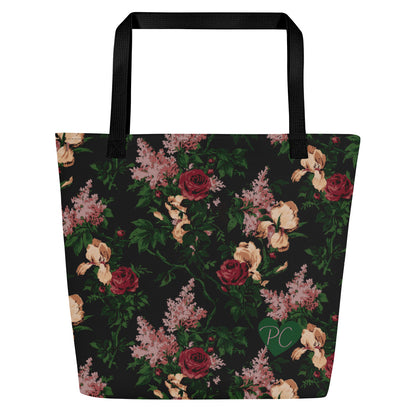 Bethany Oversized Tote Bag in Dark Bella Roses Print | Pinup Couture Relaxed