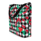Bethany Cherry Girl Black Gingham Print Oversized Tote Bag