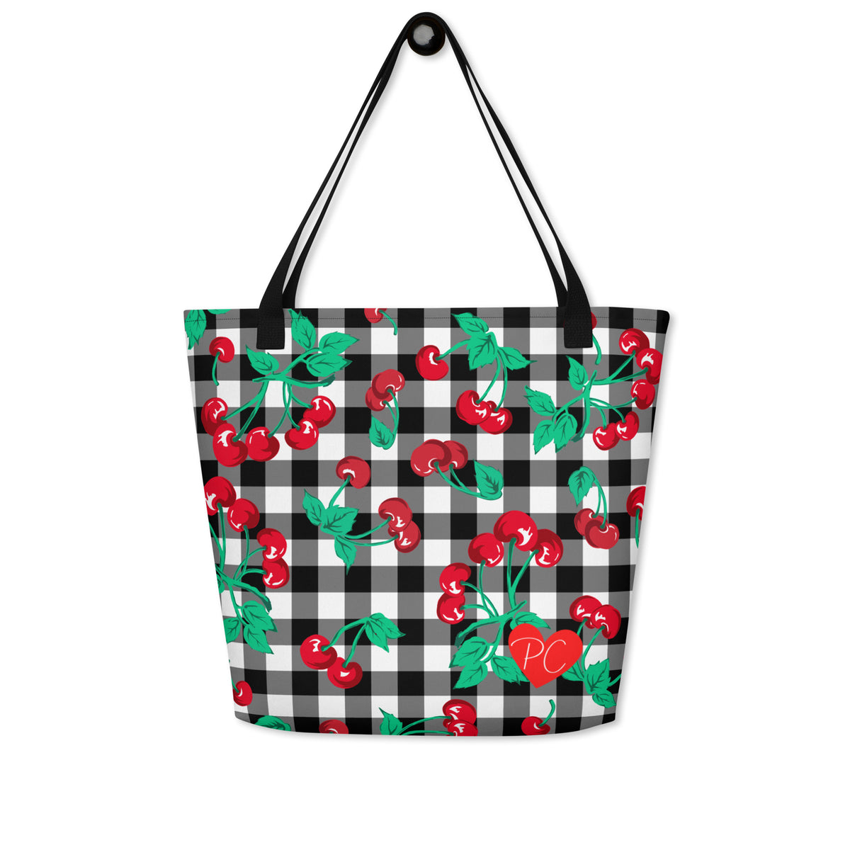 Bethany Cherry Girl Black Gingham Print Oversized Tote Bag