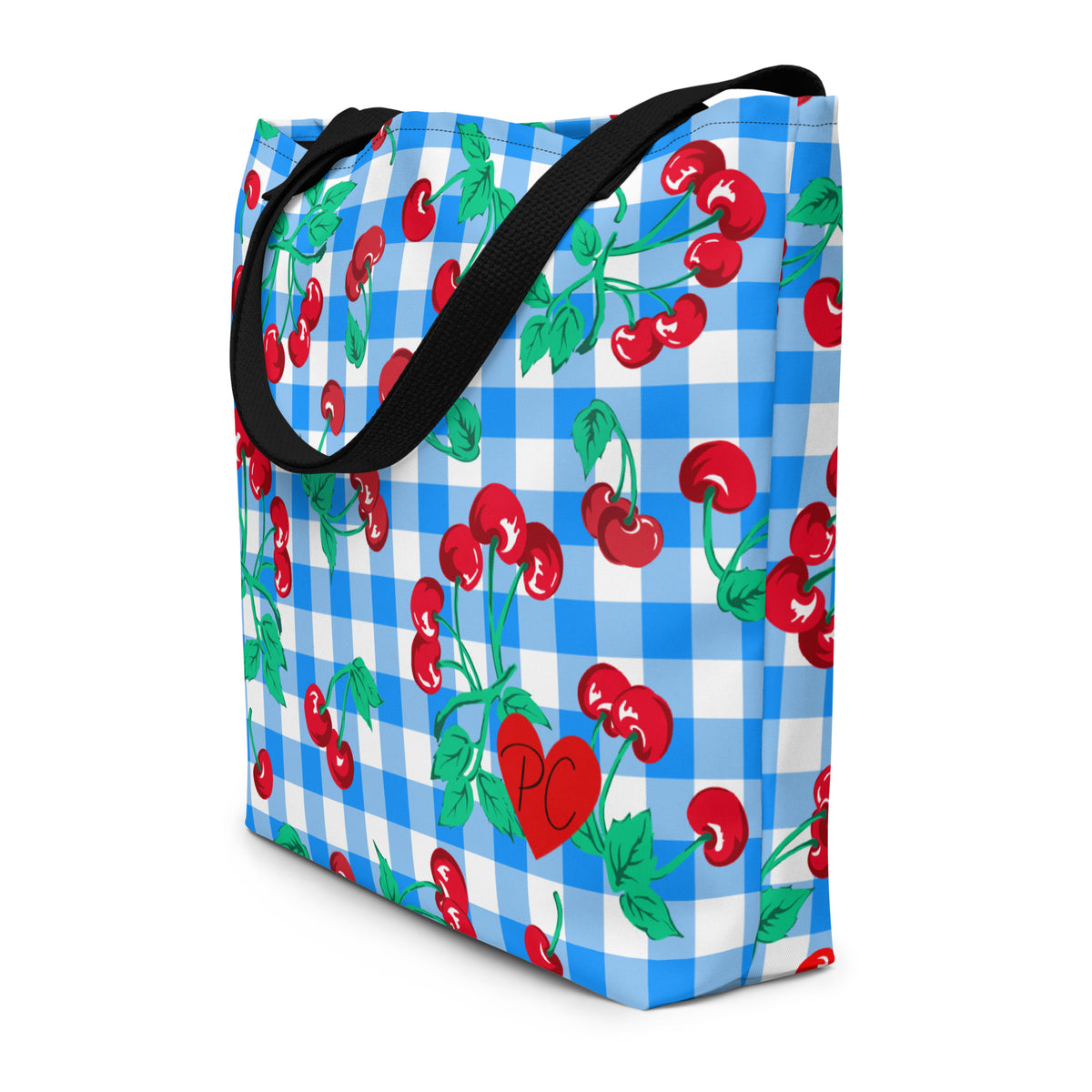 Bethany Cherry Girl Blue Gingham Print Oversized Tote Bag