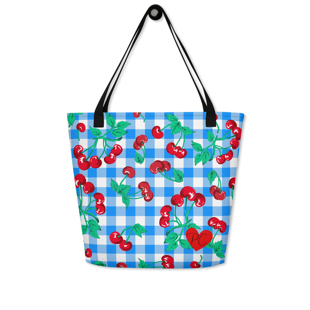 Bethany Cherry Girl Blue Gingham Print Oversized Tote Bag