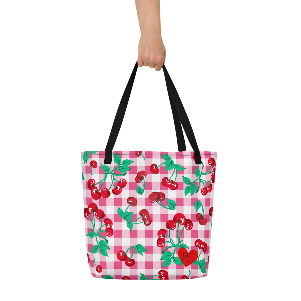 Bethany Cherry Girl Pink Gingham Oversized Tote Bag