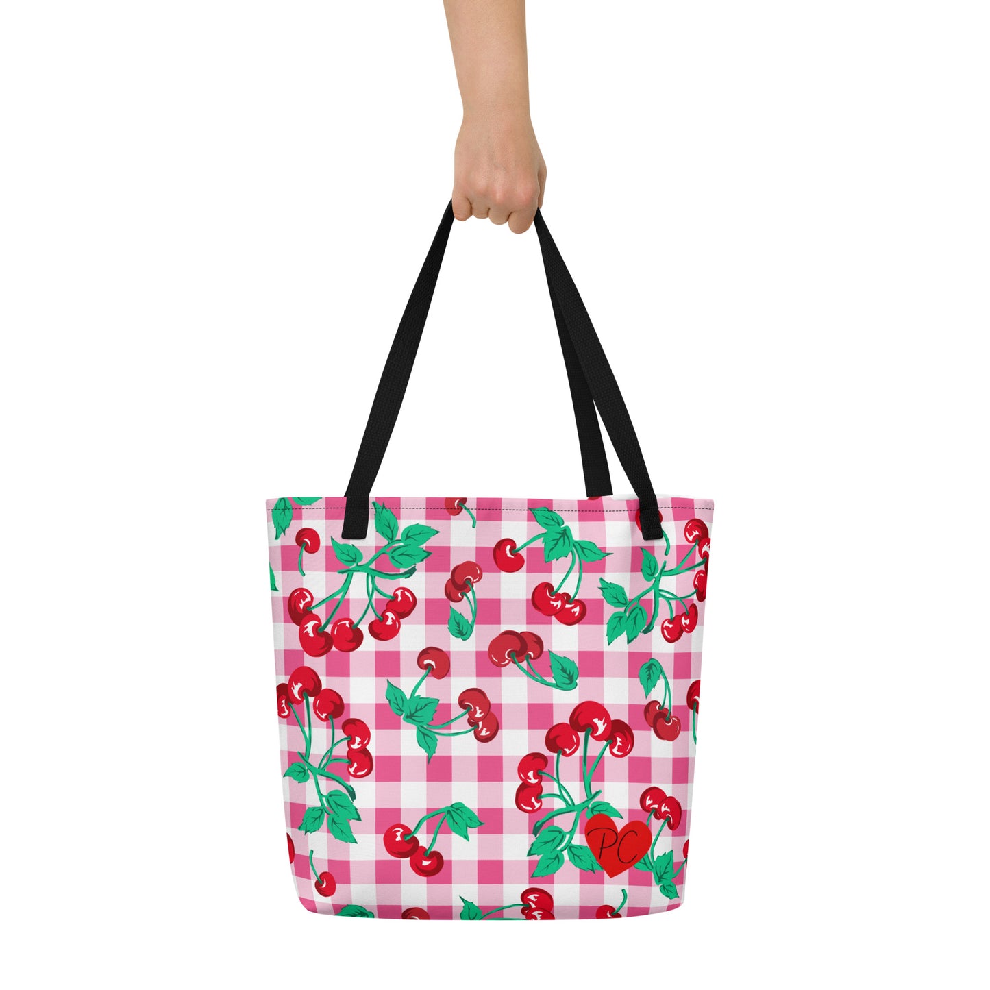Bethany Cherry Girl Pink Gingham Oversized Tote Bag | Pinup Couture Relaxed