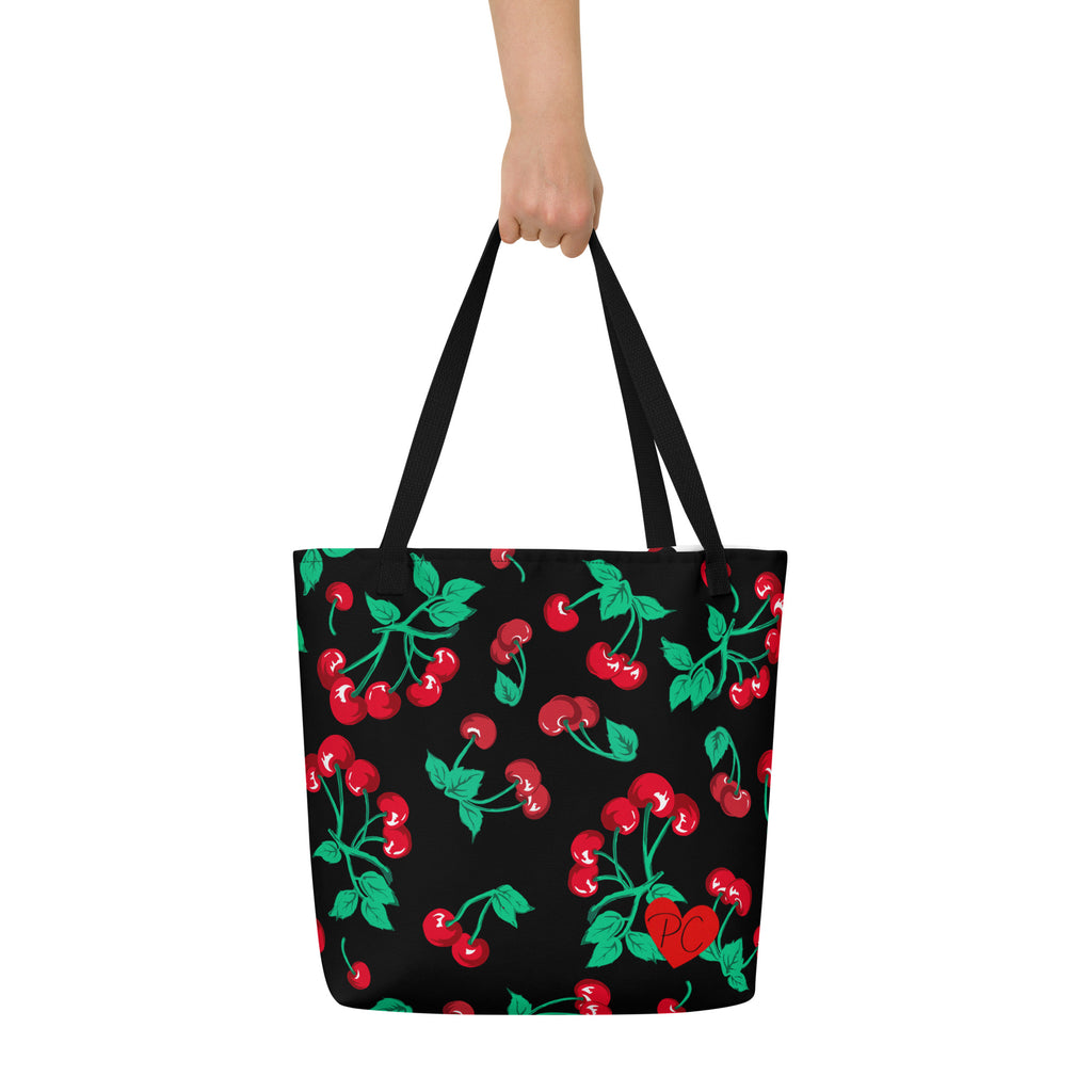 Bethany Cherry Girl Black Oversized Tote Bag