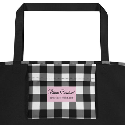 Sunny Days Large Shopper Tote Bag in Black Gingham | Pinup Couture