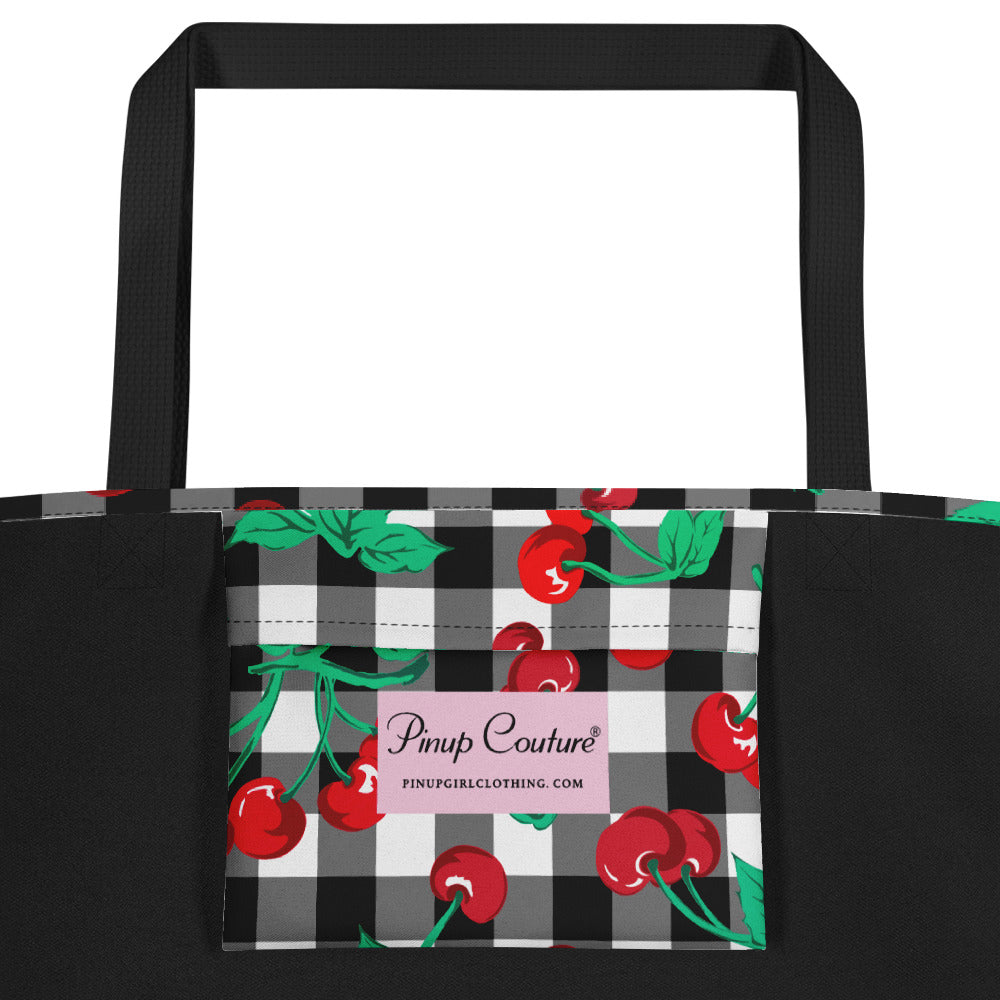 Bethany Cherry Girl Black Gingham Print Oversized Tote Bag