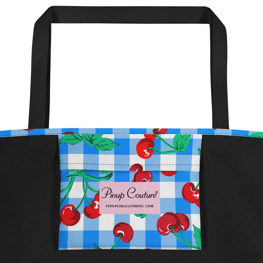 Bethany Cherry Girl Blue Gingham Print Oversized Tote Bag