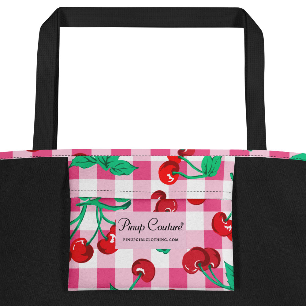 Bethany Cherry Girl Pink Gingham Oversized Tote Bag