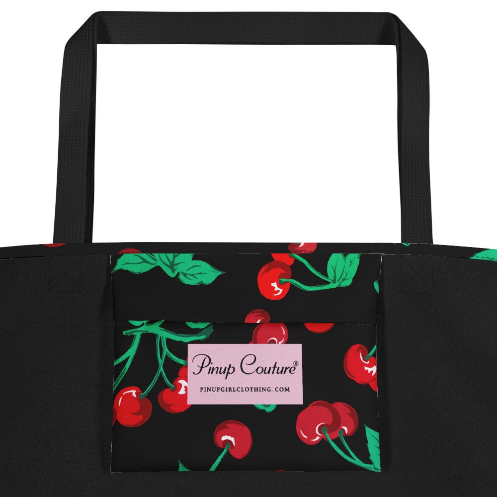 Bethany Cherry Girl Black Oversized Tote Bag