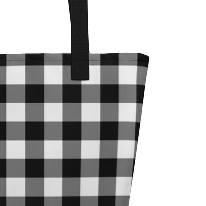 Sunny Days Large Shopper Tote Bag in Black Gingham | Pinup Couture