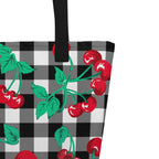 Bethany Cherry Girl Black Gingham Print Oversized Tote Bag
