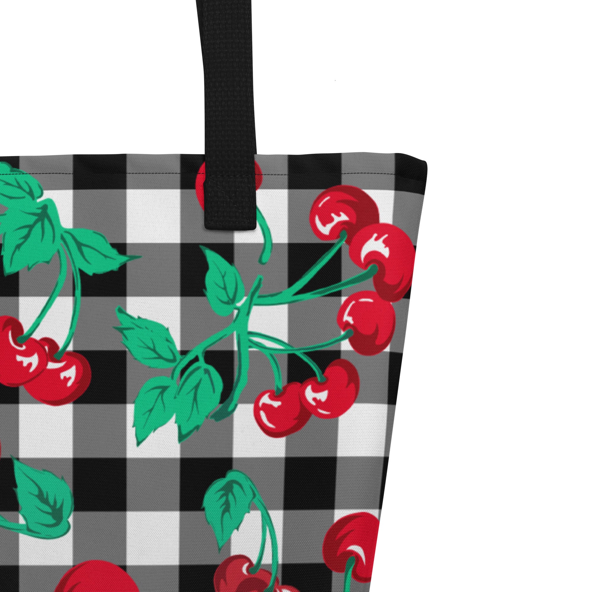 Bethany Cherry Girl Black Gingham Print Oversized Tote Bag