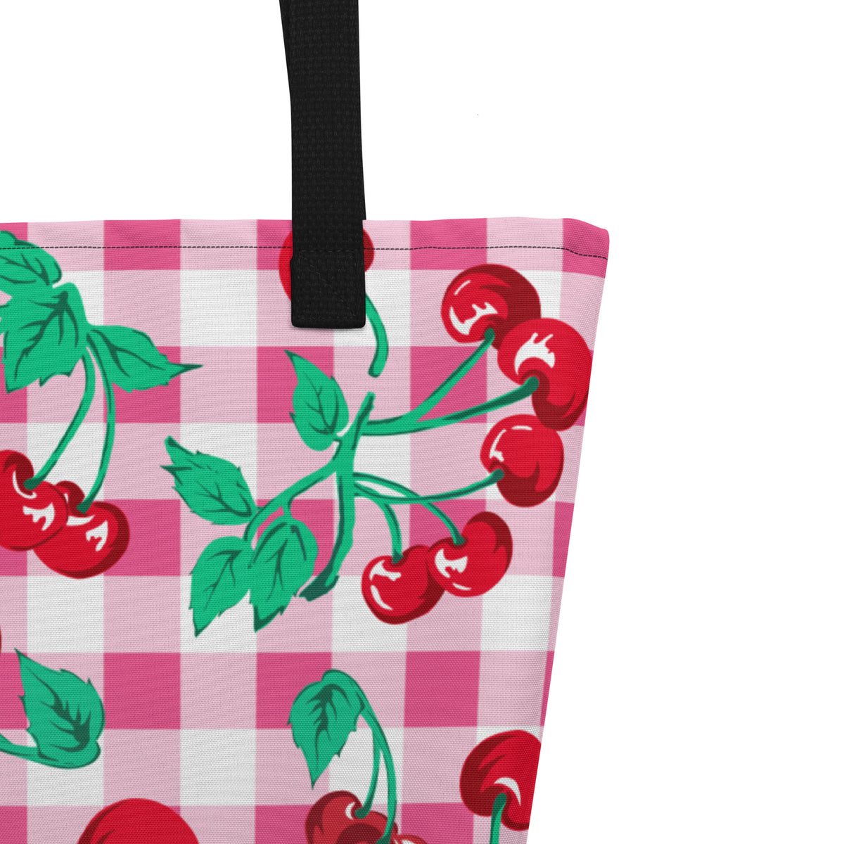 Bethany Cherry Girl Pink Gingham Oversized Tote Bag