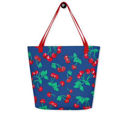 Bethany Cherry Girl Dark Blue Oversized Tote Bag | Pinup Couture Relaxed