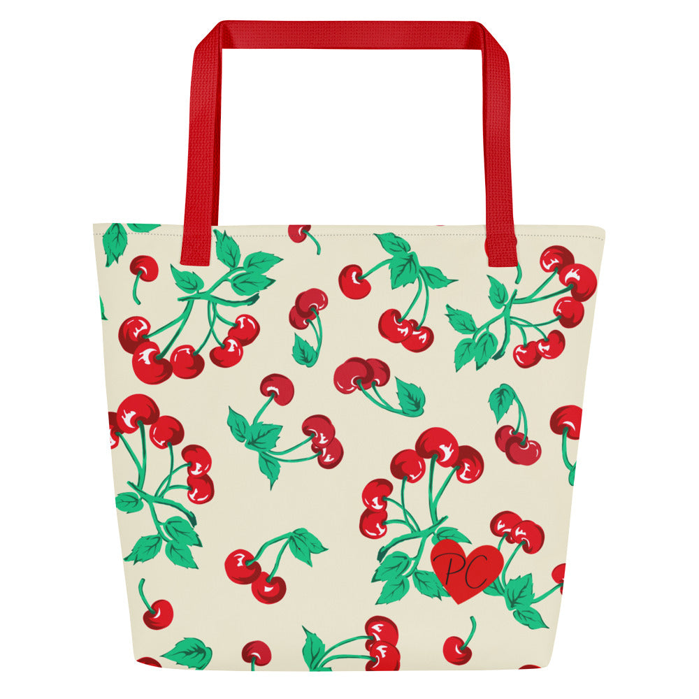 Bethany Large Shopper Tote Bag in Antique Ivory Cherry Girl